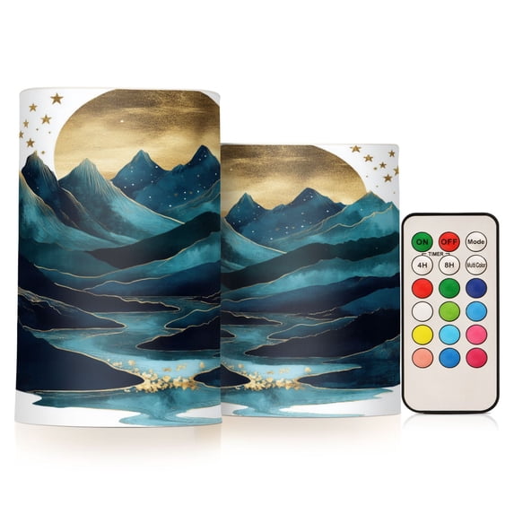 Yayeee Flameless Candles with Remote Flickering Battery Operated Multi Color Changing, Blue Mountains