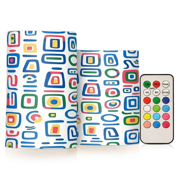 Yayeee Flameless Candles with Remote Flickering Battery Operated Multi Color Changing, Blue Retro Pattern