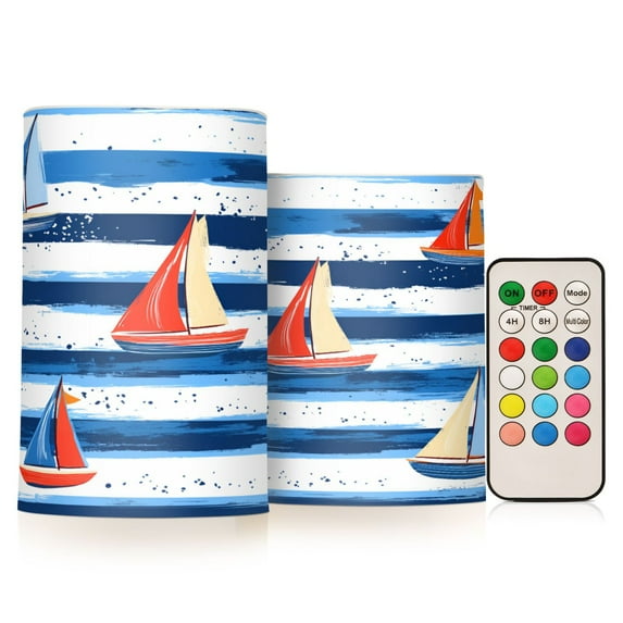 Yayeee Flameless Candles with Remote Flickering Battery Operated Multi Color Changing, Blue Sailboats