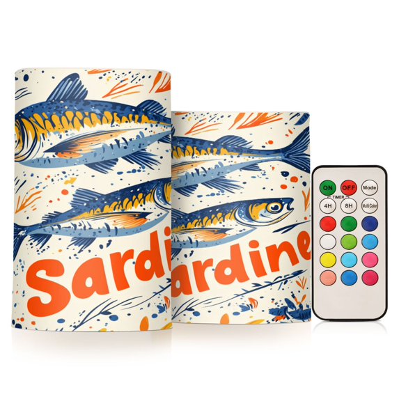 Yayeee Flameless Candles with Remote Flickering Battery Operated Multi Color Changing, Blue Sardines Pattern