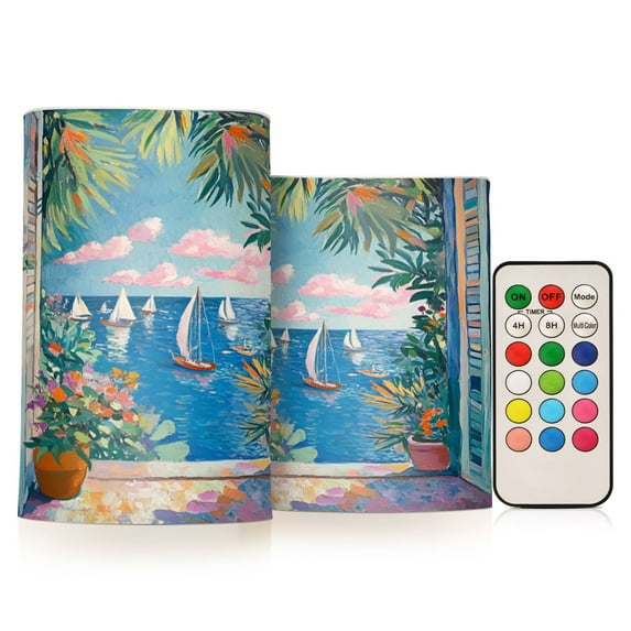 Yayeee Flameless Candles with Remote Flickering Battery Operated Multi Color Changing, Blue Sea