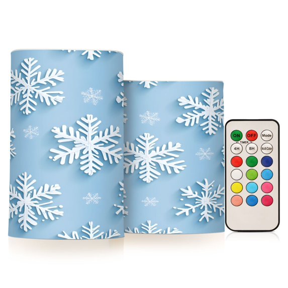 Yayeee Flameless Candles with Remote Flickering Battery Operated Multi Color Changing, Blue Snowflake