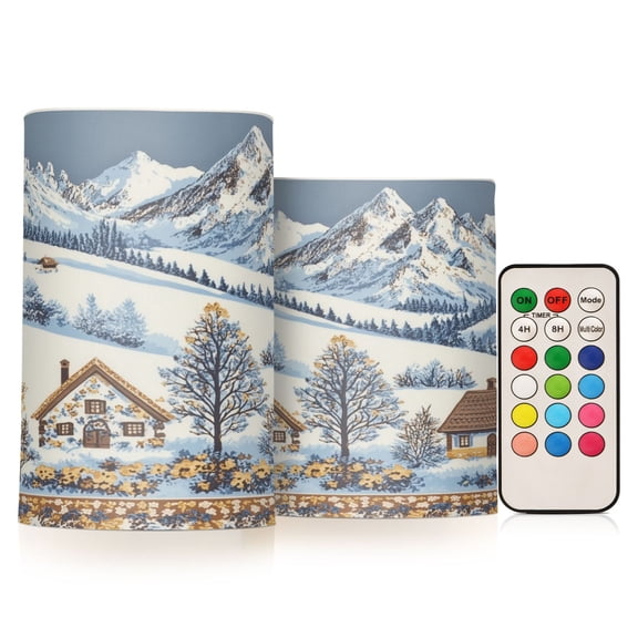 Yayeee Flameless Candles with Remote Flickering Battery Operated Multi Color Changing, Blue Snowy Mountain