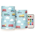 thumbnail image 1 of Yayeee Flameless Candles with Remote Flickering Battery Operated Multi Color Changing, Blue Trains Pattern, 1 of 7