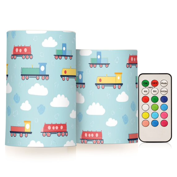 Yayeee Flameless Candles with Remote Flickering Battery Operated Multi Color Changing, Blue Trains Pattern