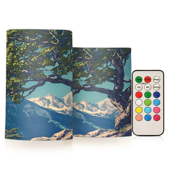 Yayeee Flameless Candles with Remote Flickering Battery Operated Multi Color Changing, Blue Tree