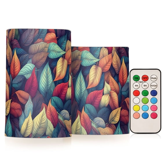 Yayeee Flameless Candles with Remote Flickering Battery Operated Multi Color Changing, Blue Vibrant Leaves Pattern