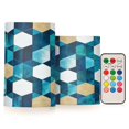 thumbnail image 1 of Yayeee Flameless Candles with Remote Flickering Battery Operated Multi Color Changing, Blue White Geometric Patterns, 1 of 7