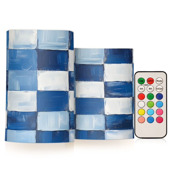 Yayeee Flameless Candles with Remote Flickering Battery Operated Multi Color Changing, Black and Gray Plaid Pattern