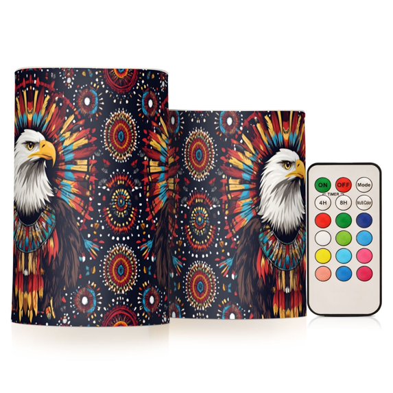Yayeee Flameless Candles with Remote Flickering Battery Operated Multi Color Changing, Brown Abstract Eagle