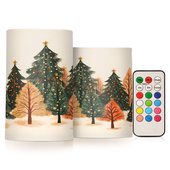 Yayeee Flameless Candles with Remote Flickering Battery Operated Multi Color Changing, Brown Christmas Trees