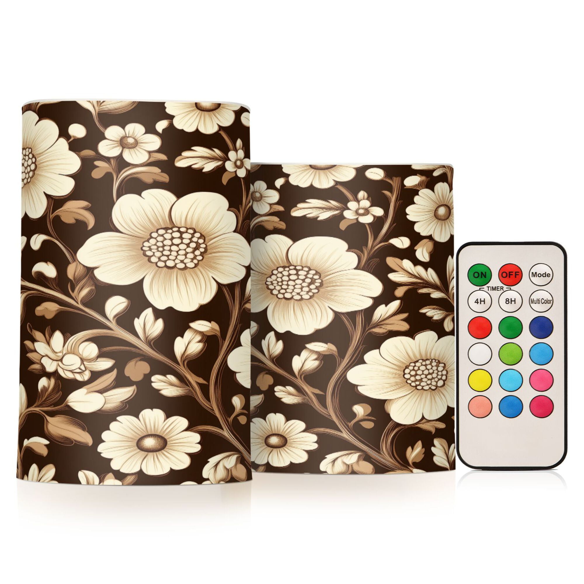 Yayeee Flameless Candles with Remote Flickering Battery Operated Multi Color Changing, Brown Floral