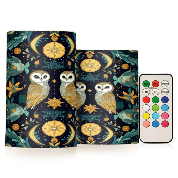 Yayeee Flameless Candles with Remote Flickering Battery Operated Multi Color Changing, Brown Mystical Owls