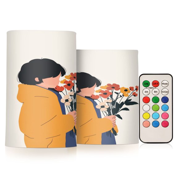 Yayeee Flameless Candles with Remote Flickering Battery Operated Multi Color Changing, Cartoon Flowers