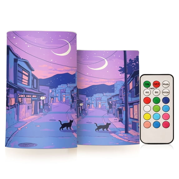 Yayeee Flameless Candles with Remote Flickering Battery Operated Multi Color Changing, Cat Walking in Street