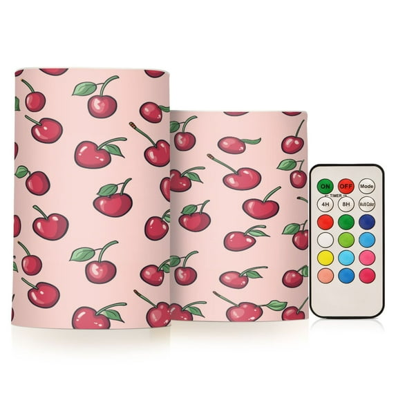Yayeee Flameless Candles with Remote Flickering Battery Operated Multi Color Changing, Cherries Pattern