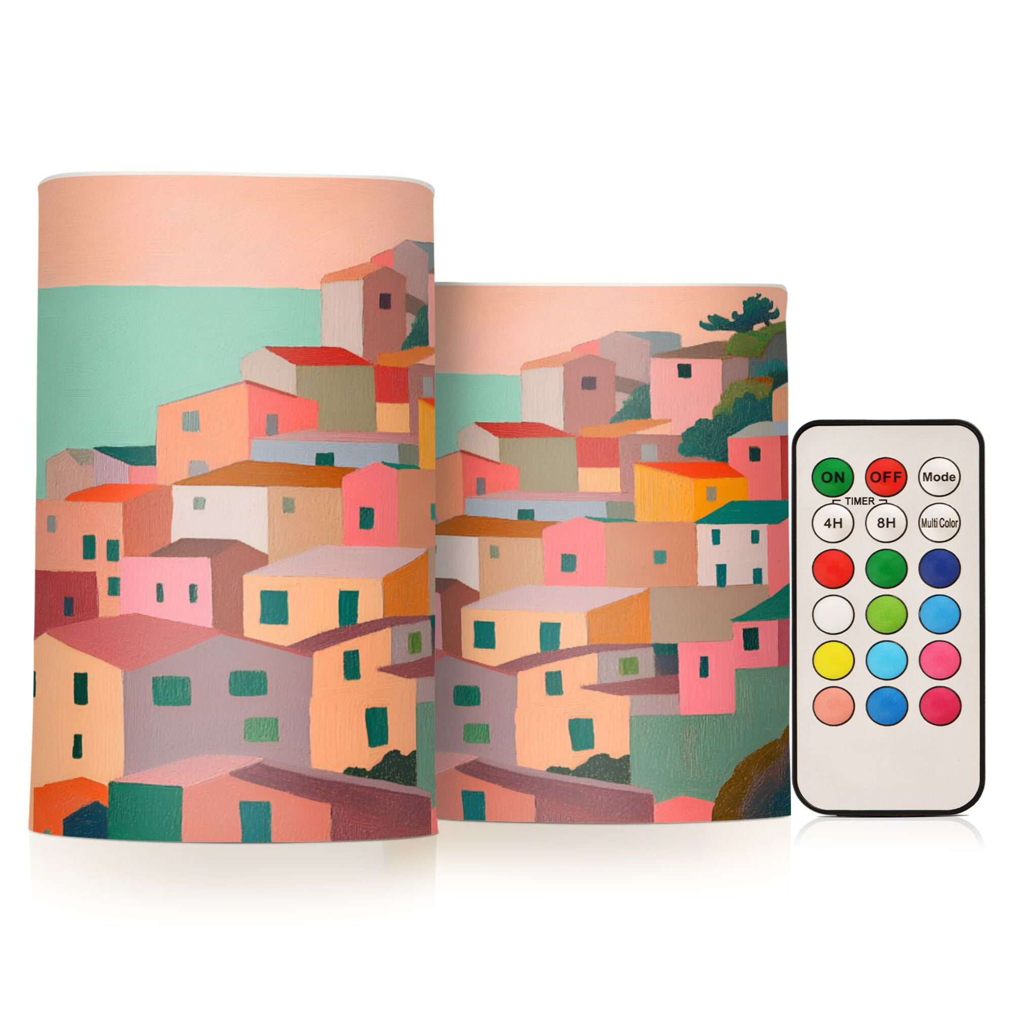 Yayeee Flameless Candles with Remote Flickering Battery Operated Multi Color Changing, Cityscape Painting