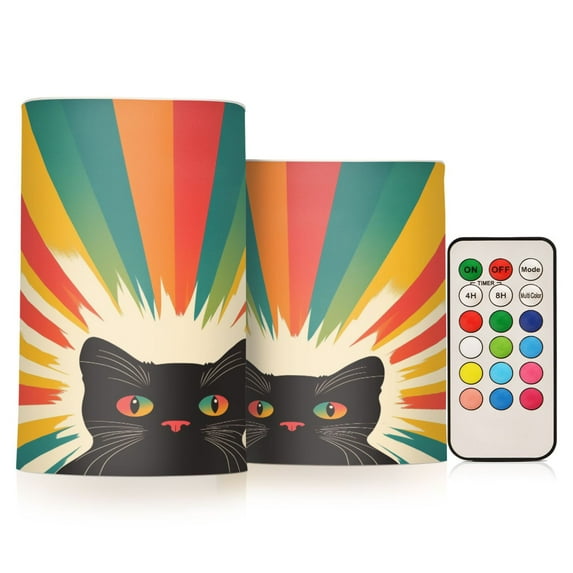 Yayeee Flameless Candles with Remote Flickering Battery Operated Multi Color Changing, Colorful Black Cat