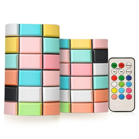 Yayeee Flameless Candles with Remote Flickering Battery Operated Multi Color Changing, Colorful Checkered Pattern