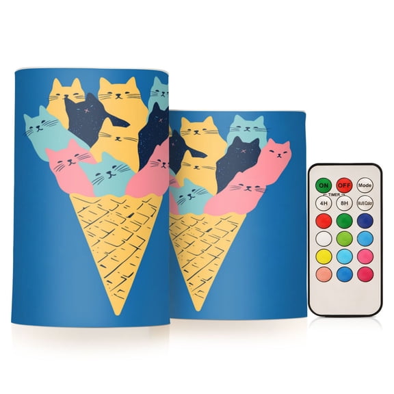 Yayeee Flameless Candles with Remote Flickering Battery Operated Multi Color Changing, Colorful Ice Cream Cat