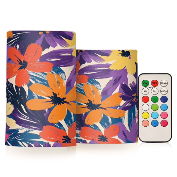 Yayeee Flameless Candles with Remote Flickering Battery Operated Multi Color Changing, Colorful Painted Flowers Pattern