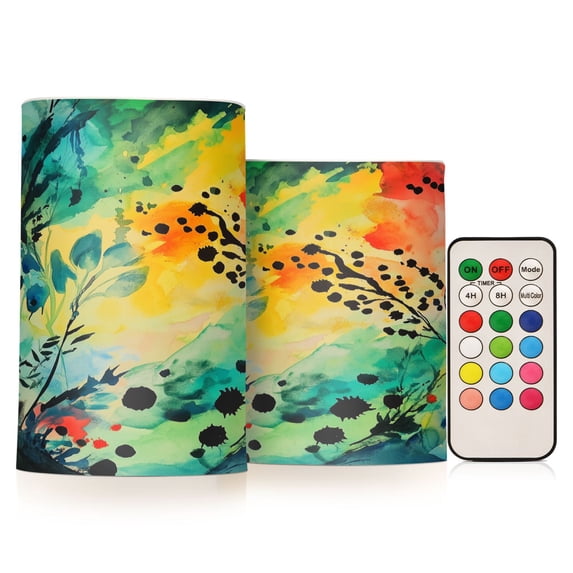 Yayeee Flameless Candles with Remote Flickering Battery Operated Multi Color Changing, Colorful Plants