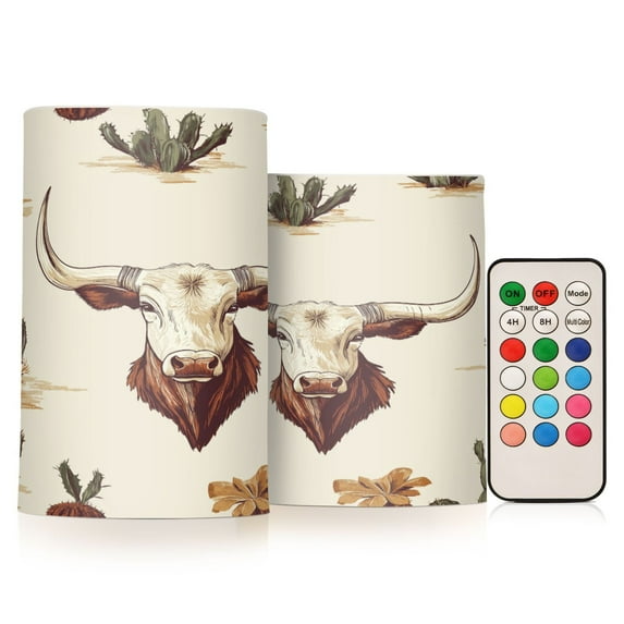 Yayeee Flameless Candles with Remote Flickering Battery Operated Multi Color Changing, Beige Cowboy Pattern