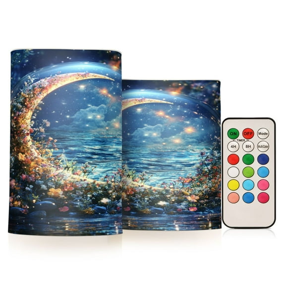 Yayeee Flameless Candles with Remote Flickering Battery Operated Multi Color Changing, Crystal Moon