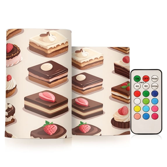 Yayeee Flameless Candles with Remote Flickering Battery Operated Multi Color Changing, Cute Chocolate Cakes