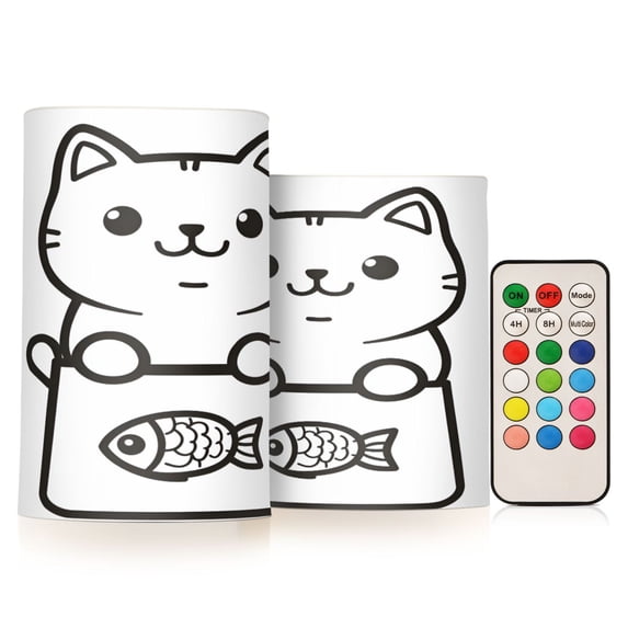 Yayeee Flameless Candles with Remote Flickering Battery Operated Multi Color Changing, Cute Chubby Cat