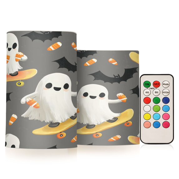 Yayeee Flameless Candles with Remote Flickering Battery Operated Multi Color Changing, Cute Ghosts