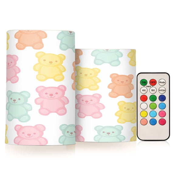 Yayeee Flameless Candles with Remote Flickering Battery Operated Multi Color Changing, Cute Gummy Bears Pattern