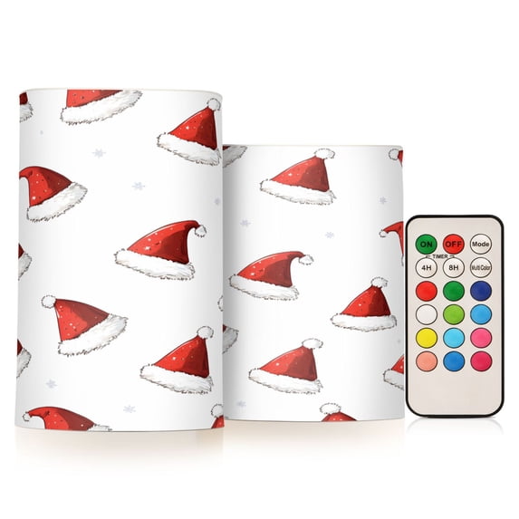Yayeee Flameless Candles with Remote Flickering Battery Operated Multi Color Changing, Cute Santa Hats Pattern