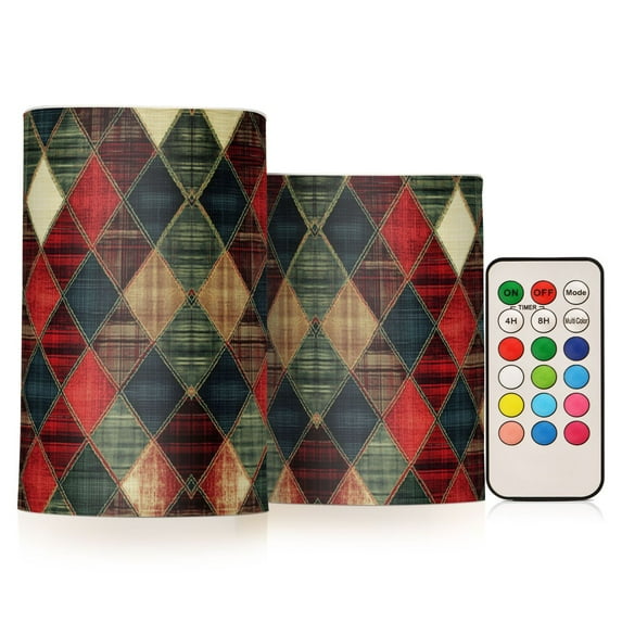 Yayeee Flameless Candles with Remote Flickering Battery Operated Multi Color Changing, Dark Tartan Pattern