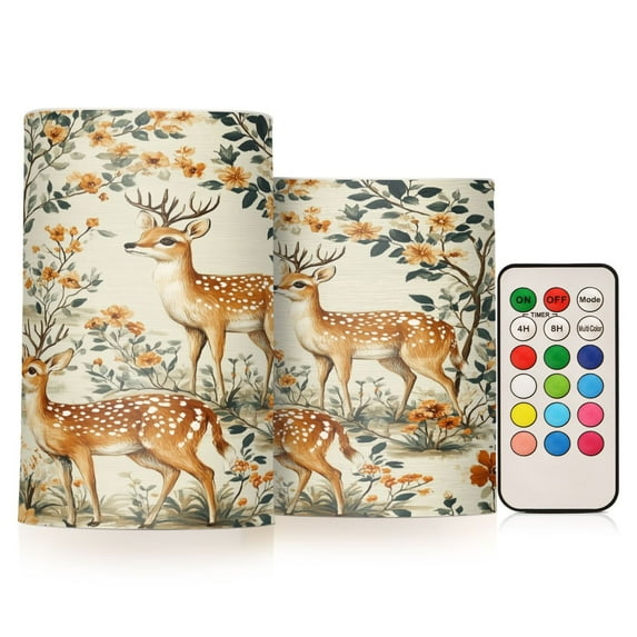 Yayeee Flameless Candles with Remote Flickering Battery Operated Multi Color Changing, Deer Pattern