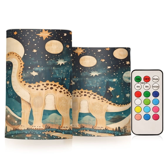 Yayeee Flameless Candles with Remote Flickering Battery Operated Multi Color Changing, Dinosaur at Night