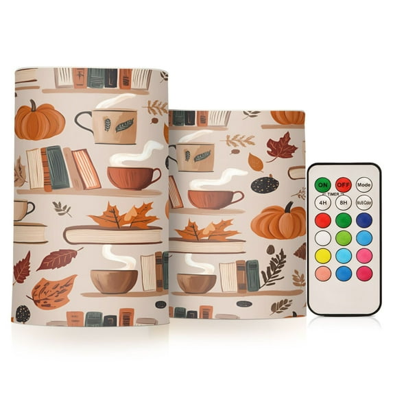 Yayeee Flameless Candles with Remote Flickering Battery Operated Multi Color Changing, Fall Acorns Pattern