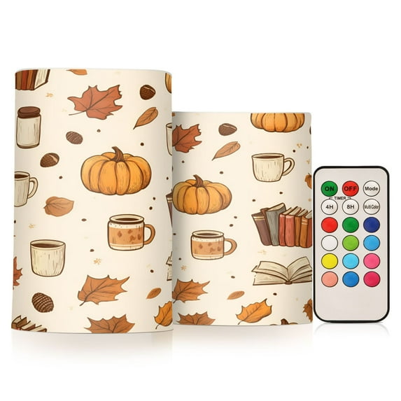 Yayeee Flameless Candles with Remote Flickering Battery Operated Multi Color Changing, Fall Beige Pumpkin