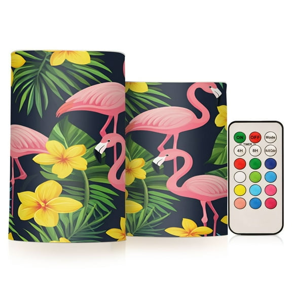 Yayeee Flameless Candles with Remote Flickering Battery Operated Multi Color Changing, Flamingo Pattern