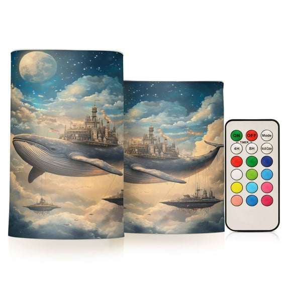Yayeee Flameless Candles with Remote Flickering Battery Operated Multi Color Changing, Floating Whale