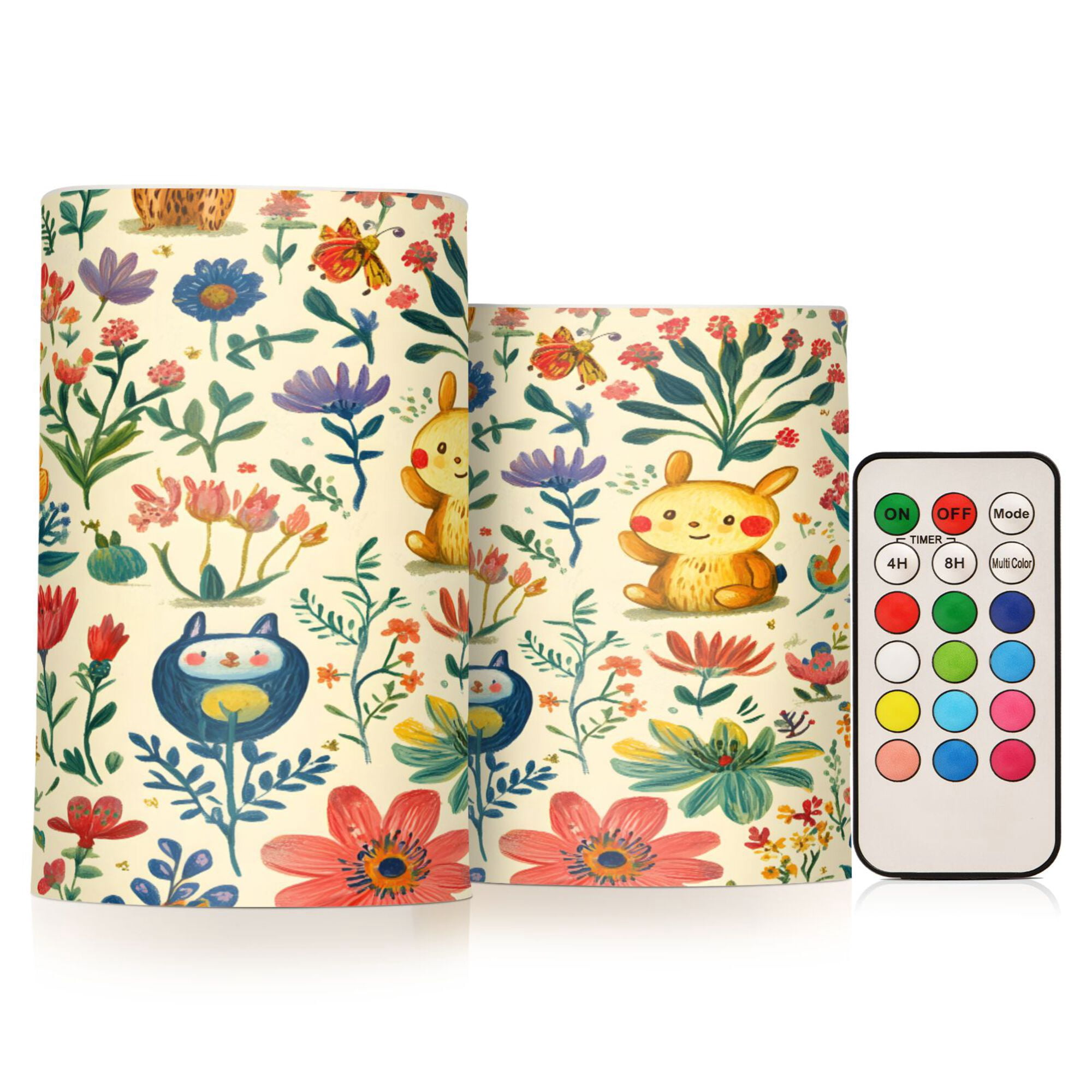 Yayeee Flameless Candles with Remote Flickering Battery Operated Multi Color Changing, Floral Animals