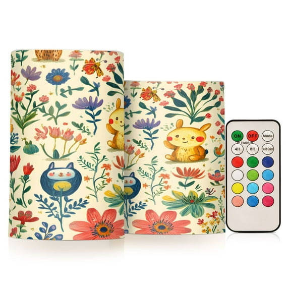 Yayeee Flameless Candles with Remote Flickering Battery Operated Multi Color Changing, Floral Animals