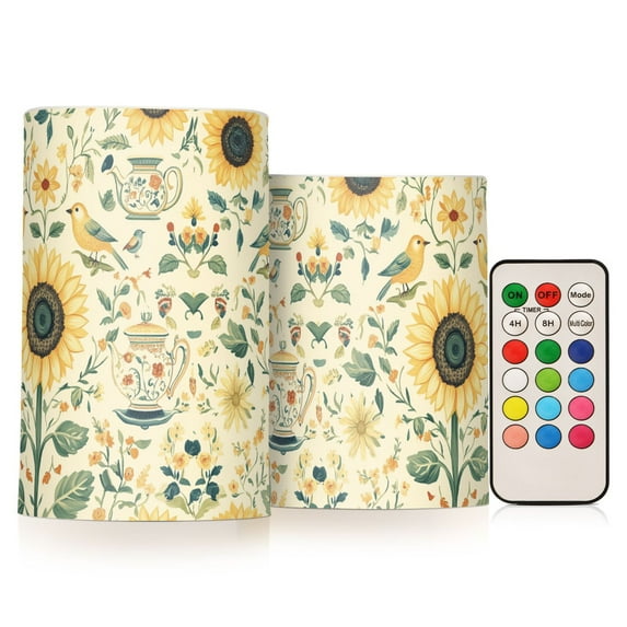Yayeee Flameless Candles with Remote Flickering Battery Operated Multi Color Changing, Floral Birds Pattern