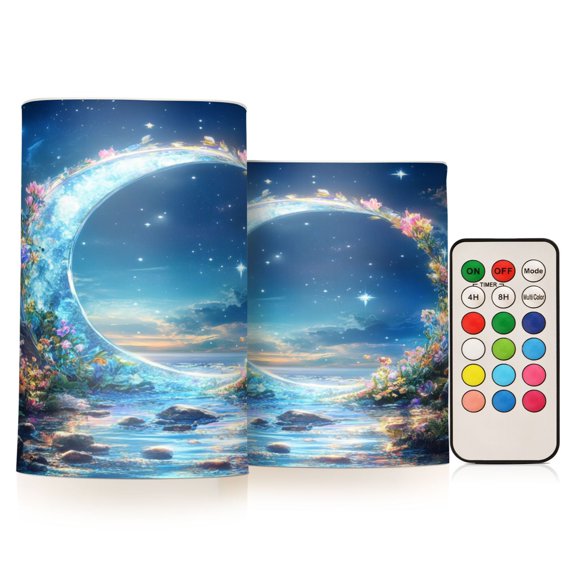 Yayeee Flameless Candles with Remote Flickering Battery Operated Multi Color Changing, Floral Moon