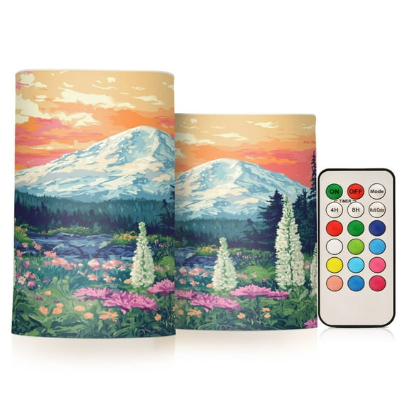 Yayeee Flameless Candles with Remote Flickering Battery Operated Multi Color Changing, Floral Mountain