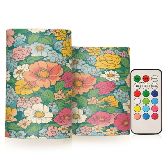 Yayeee Flameless Candles with Remote Flickering Battery Operated Multi Color Changing, Floral Pattern