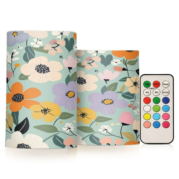 Yayeee Flameless Candles with Remote Flickering Battery Operated Multi Color Changing, Floral Pattern