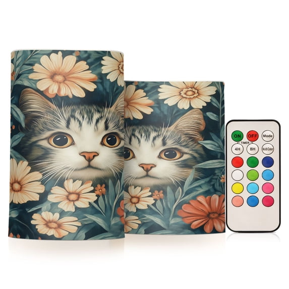 Yayeee Flameless Candles with Remote Flickering Battery Operated Multi Color Changing, Flowers Cat