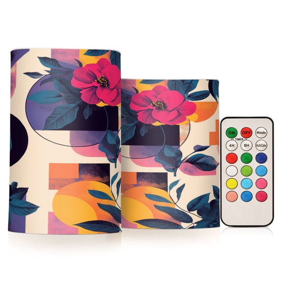 Yayeee Flameless Candles with Remote Flickering Battery Operated Multi Color Changing, Flowers Pattern Style