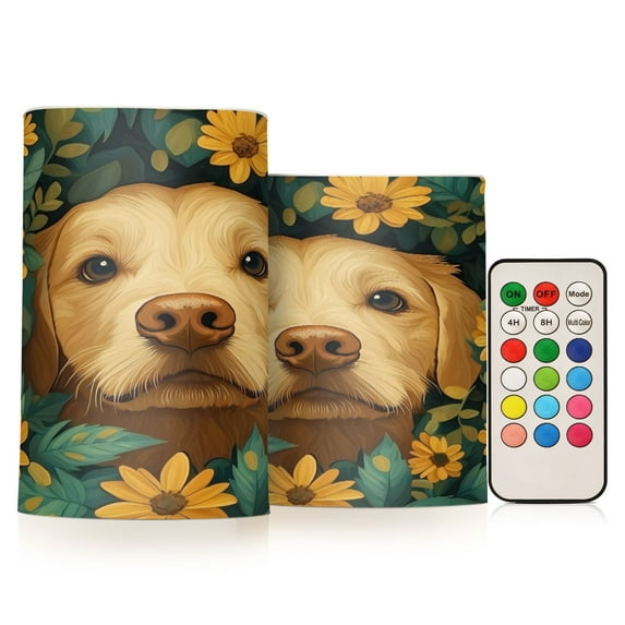 Yayeee Flameless Candles with Remote Flickering Battery Operated Multi Color Changing, Flowers and Dog